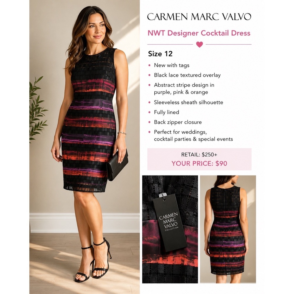 Carmen Marc Valvo Art 2 Wear Spring Dress 12 NWT Mixed Media Maximalist Cocktail